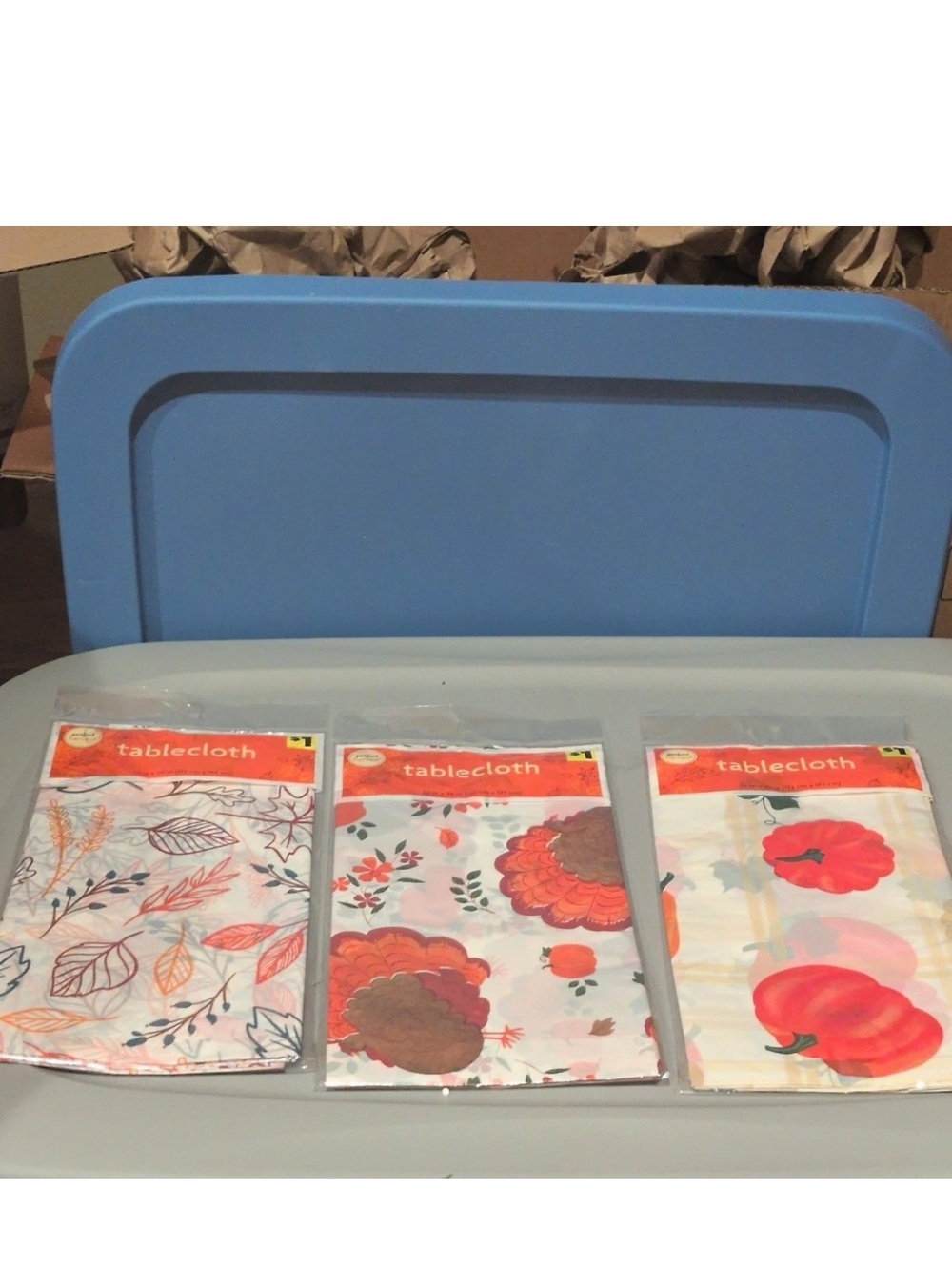 Pack of 3 Floral & Leaf Print Tablecloths - Blue, Orange, Cream. 52 X 70 -
